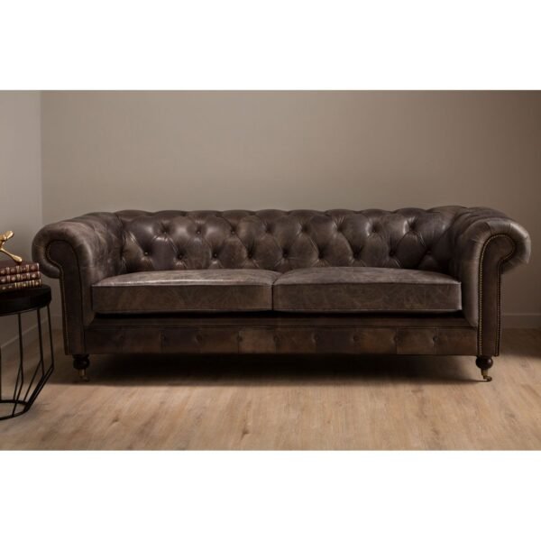 Borgault Dark Grey Leather Chesterfield Sofa - Image 6