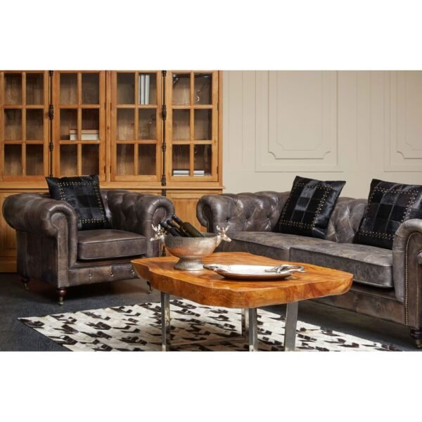 Borgault Dark Grey Leather Chesterfield Sofa - Image 11