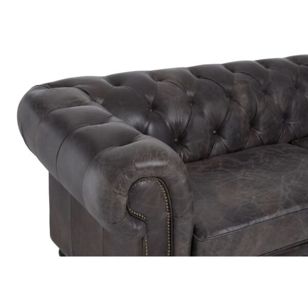 Borgault Dark Grey Leather Chesterfield Sofa - Image 7