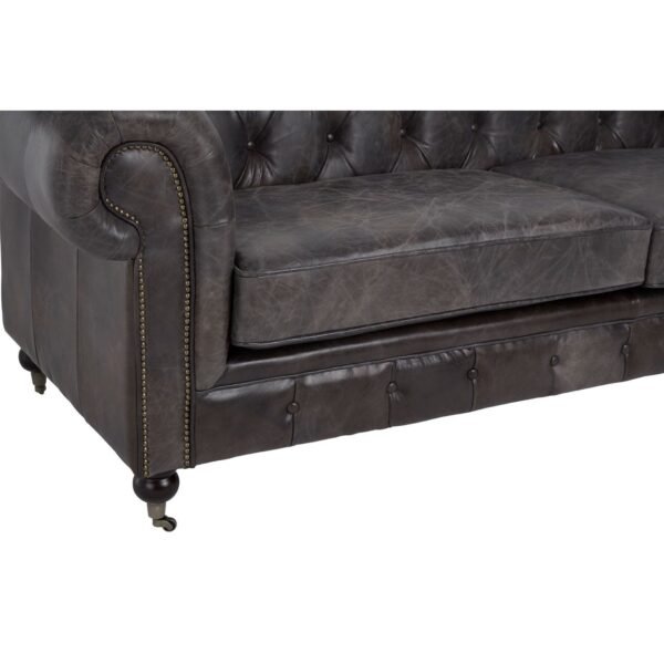 Borgault Dark Grey Leather Chesterfield Sofa - Image 9