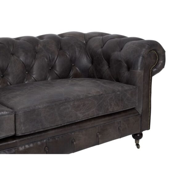 Borgault Dark Grey Leather Chesterfield Sofa - Image 10