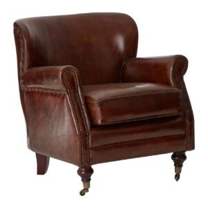 Borgault Mocha Brown Leather Classic Armchair