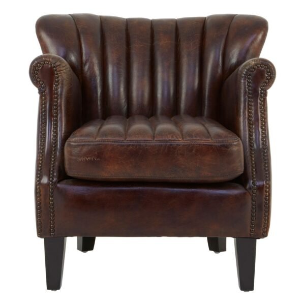 Borgault Winged Brown Leather Armchair