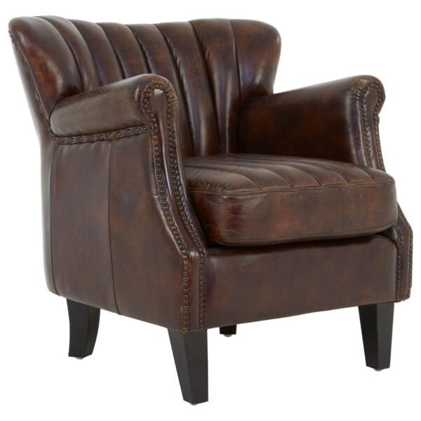 Borgault Winged Brown Leather Armchair - Image 2