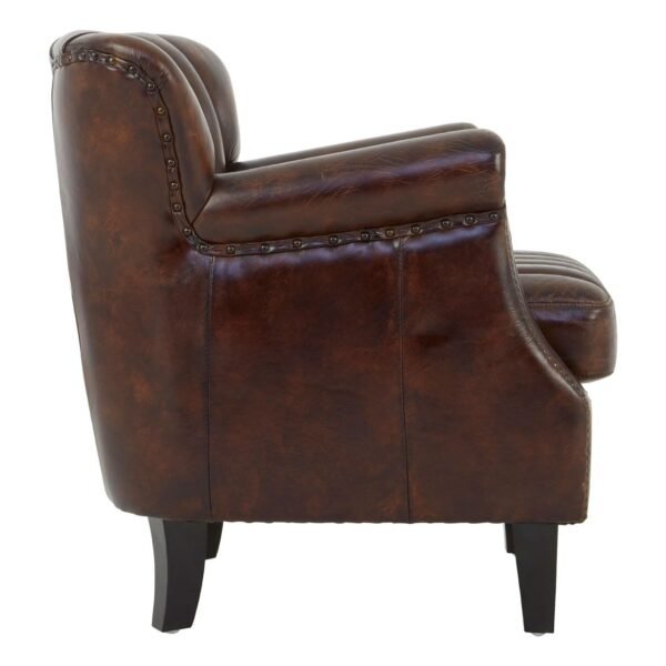 Borgault Winged Brown Leather Armchair - Image 3