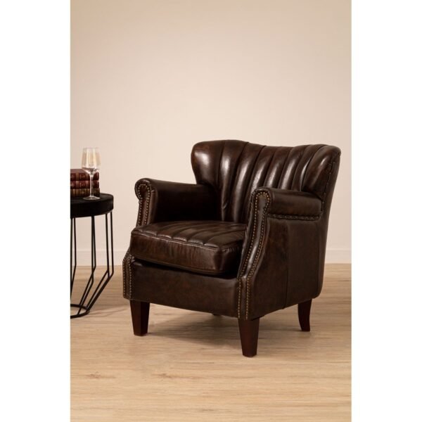 Borgault Winged Brown Leather Armchair - Image 5