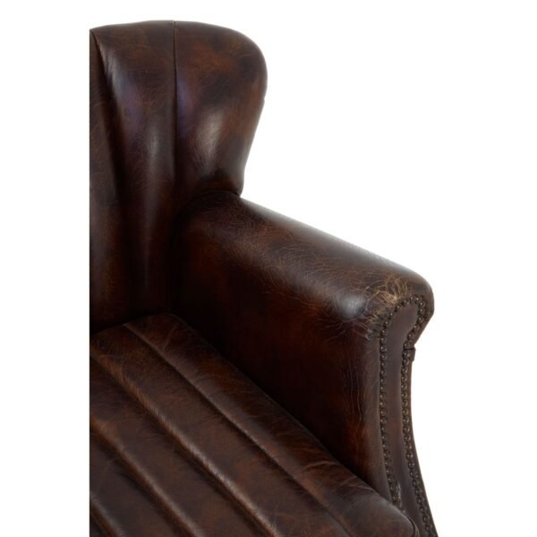 Borgault Winged Brown Leather Armchair - Image 6