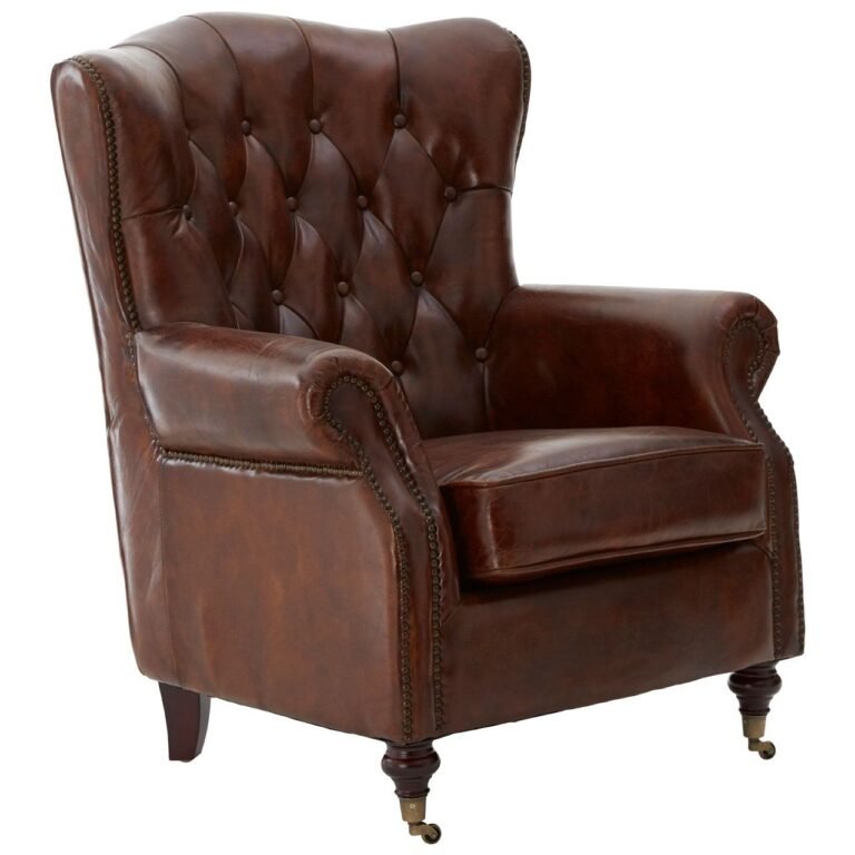 Borgault Brown Leather Scroll Armchair