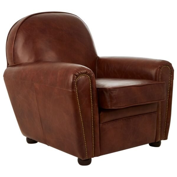 Borgault Coffee Leather Classic Armchair - Image 2