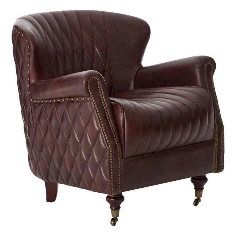 Borgault Coffee Leather Winged Armchair