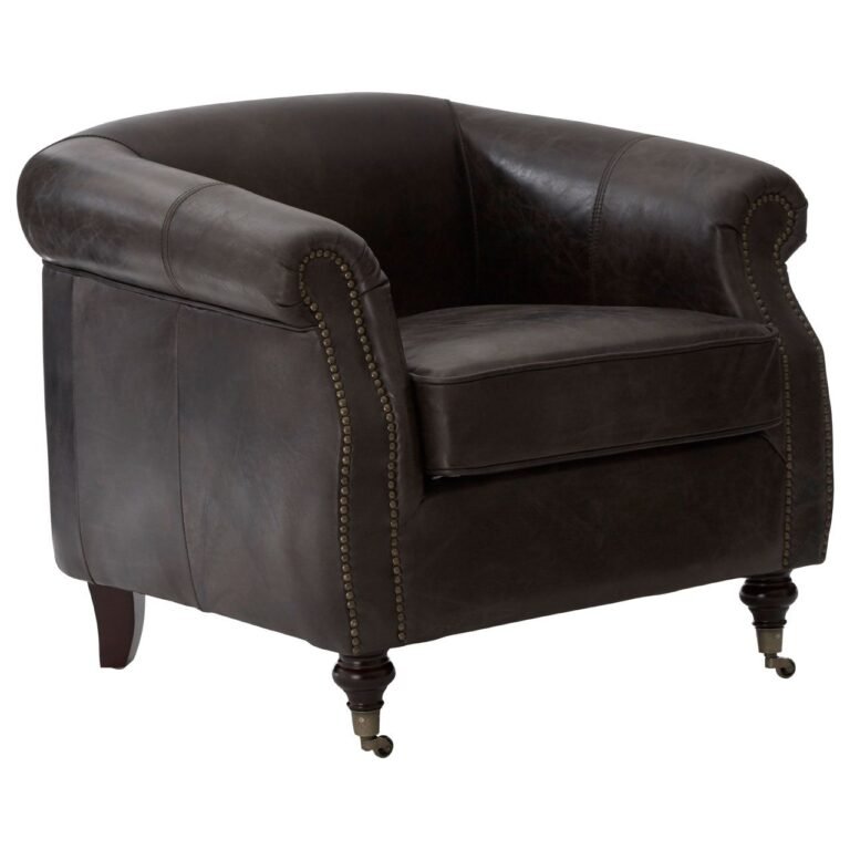 Borgault Grey Leather Winged Armchair
