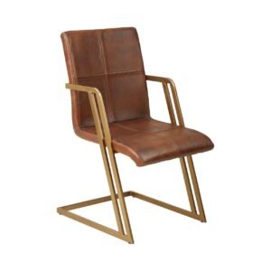 Olk Buffalo Tan Leather Chair With Iron Base