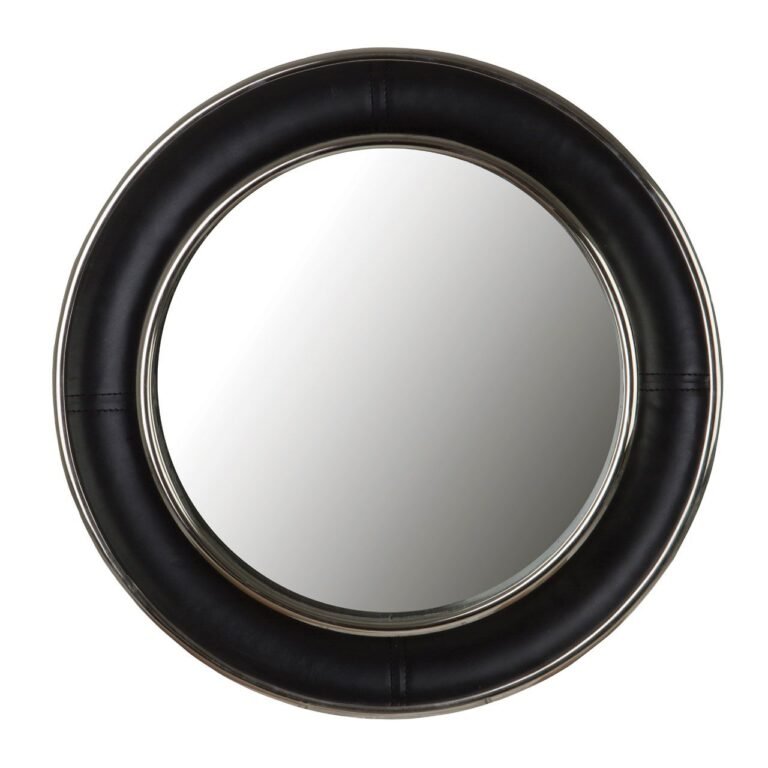 Olga Black Genuine Leather Wide Rimwall Mirror