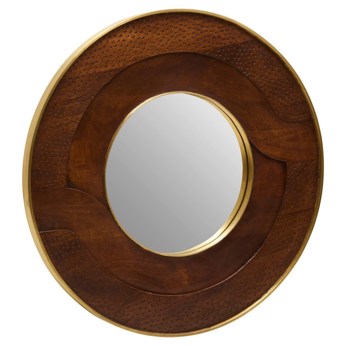 Ziva Round Mango Wood Hammered Wall Mirror Ziva Round Mango Wood Hammered Wall Mirror