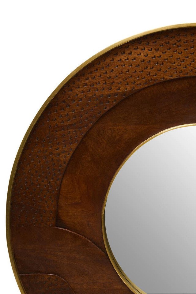 Ziva Round Mango Wood Hammered Wall Mirror Ziva Round Mango Wood Hammered Wall Mirror