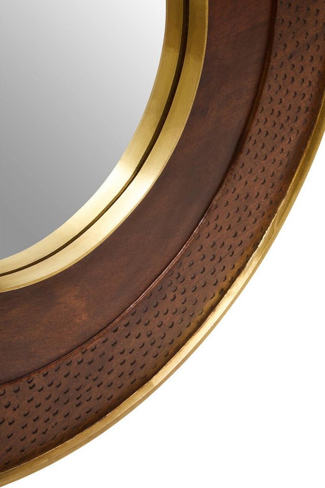 Ziva Round Mango Wood Hammered Wall Mirror Ziva Round Mango Wood Hammered Wall Mirror