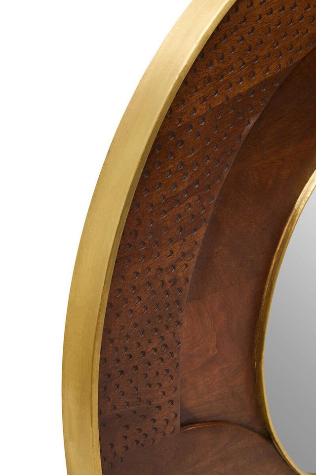 Ziva Round Mango Wood Hammered Wall Mirror Ziva Round Mango Wood Hammered Wall Mirror