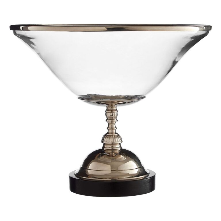 Glaniere Glass Bowl With Nickel Finish And Wood Base