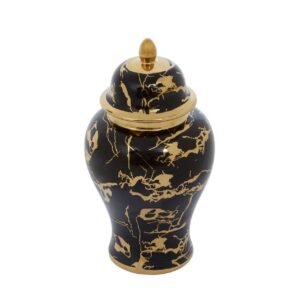 Clove Marble Effect Black And Gold Large Ceramic Jar