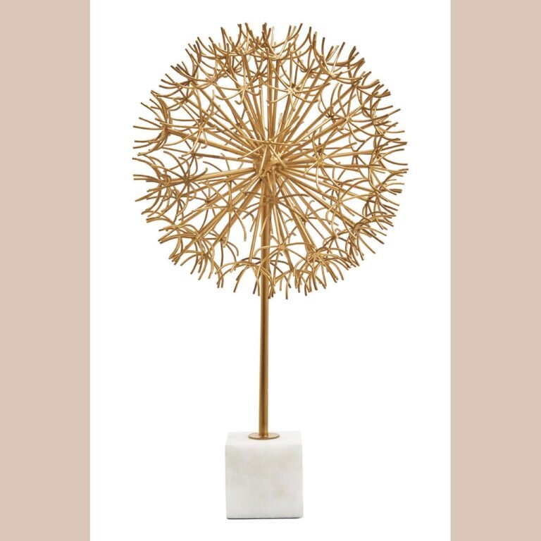 Vira Gold Dandelion Sculpture On White Marble Base