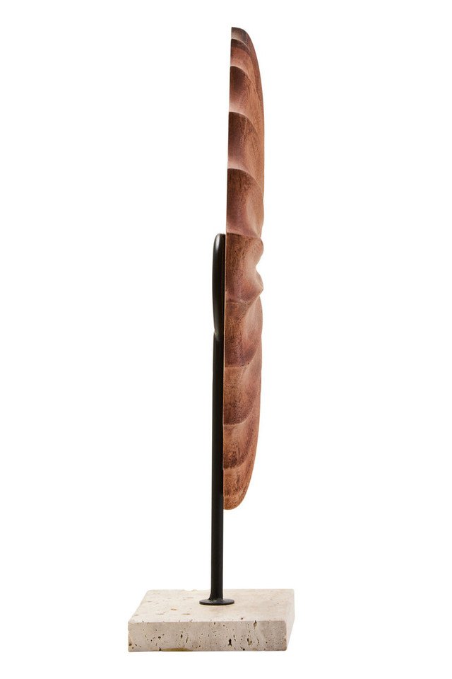 Esto Wood Sculpture with Travertine Base Esto Wood Sculpture with Travertine Base