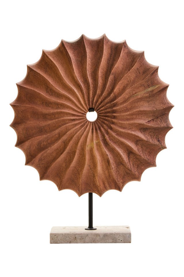 Esto Wood Sculpture with Travertine Base Esto Wood Sculpture with Travertine Base
