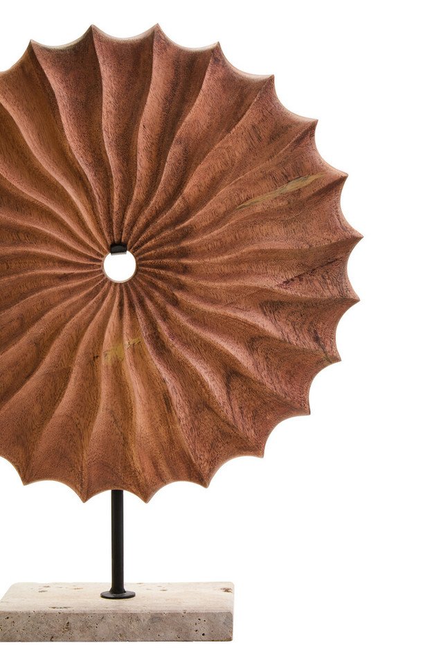 Esto Wood Sculpture with Travertine Base Esto Wood Sculpture with Travertine Base