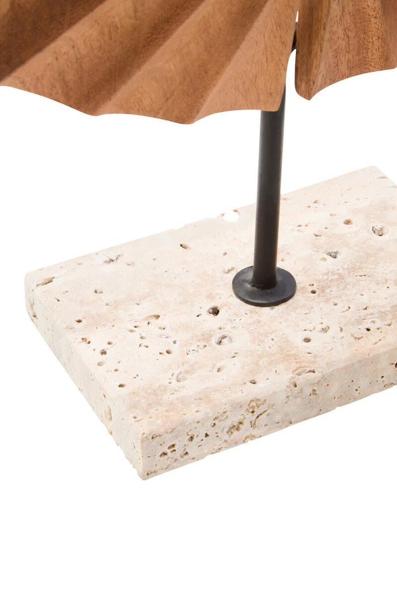 Esto Wood Sculpture with Travertine Base Esto Wood Sculpture with Travertine Base