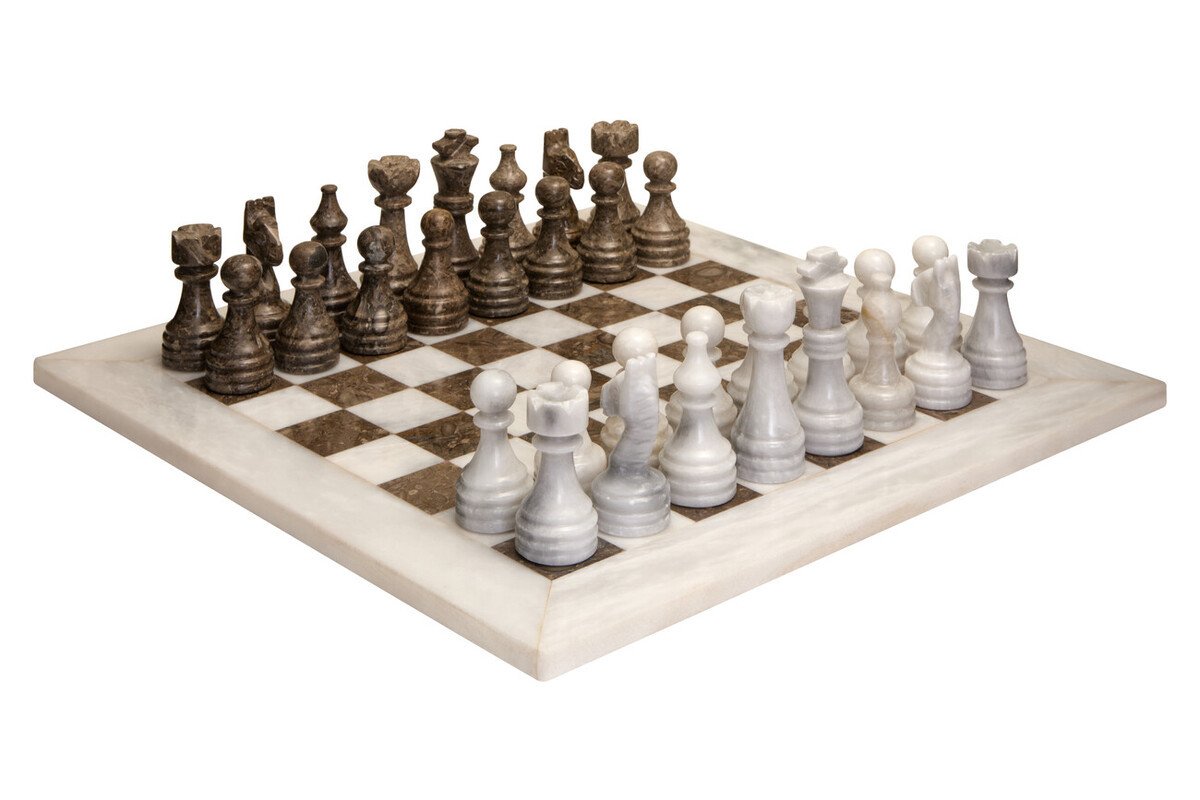 Cloe Carved White and Grey Large Marble Chess Set Cloe Carved White and Grey Large Marble Chess Set