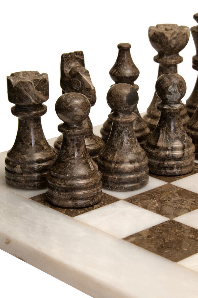 Cloe Carved White and Grey Large Marble Chess Set Cloe Carved White and Grey Large Marble Chess Set