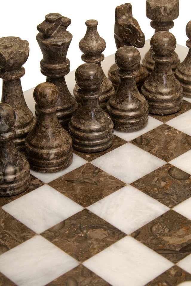 Cloe Carved White and Grey Large Marble Chess Set Cloe Carved White and Grey Large Marble Chess Set