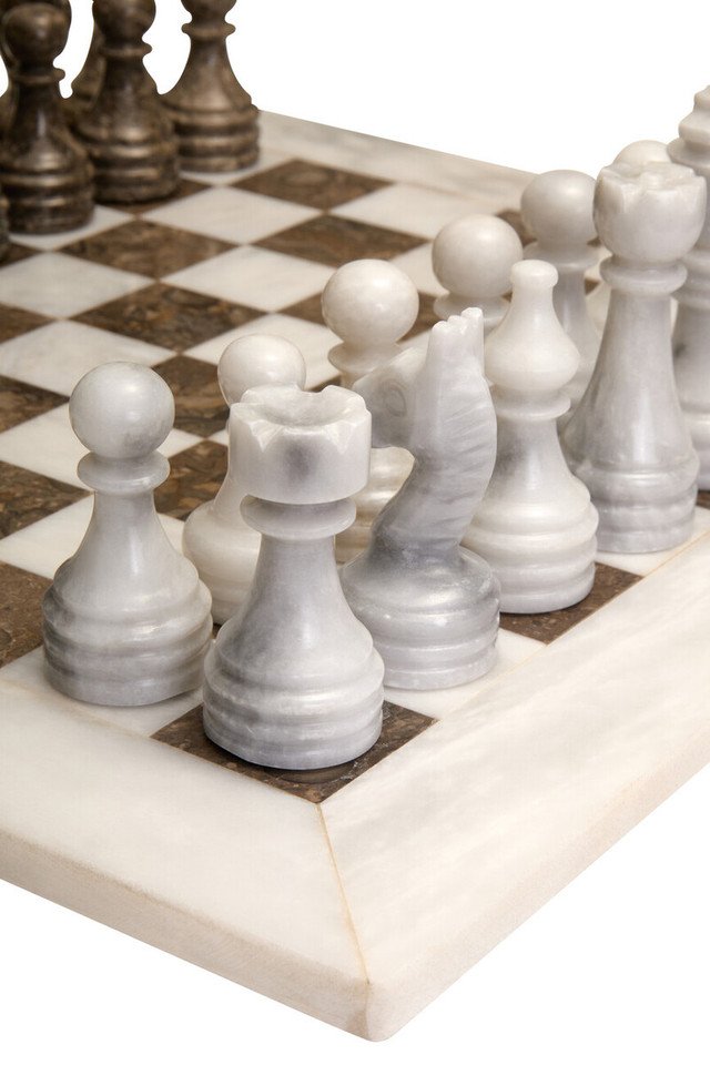 Cloe Carved White and Grey Large Marble Chess Set Cloe Carved White and Grey Large Marble Chess Set