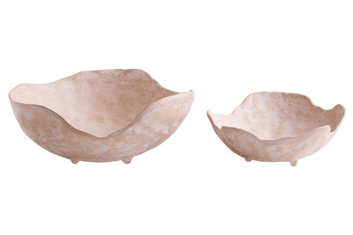 Densee Set of Two Textured Beige Whitewash Bowls Densee Set of Two Textured Beige Whitewash Bowls