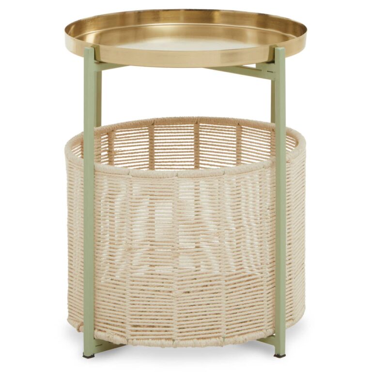 Abiat Green And Gold Iron And Cotton Two Tier Side Table