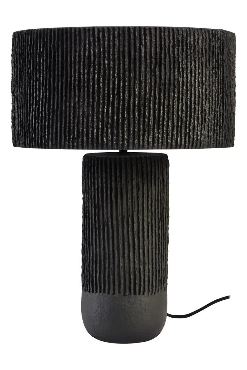 Calvero Black Etched Linear Design Papier Mache Table Lamp Calvero Black Etched Linear Design Papier Mache Table Lamp