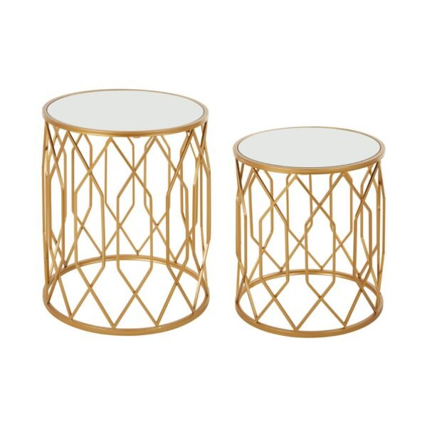 Avery Set Of 2 Gold Frame Round Side Tables - Image 2