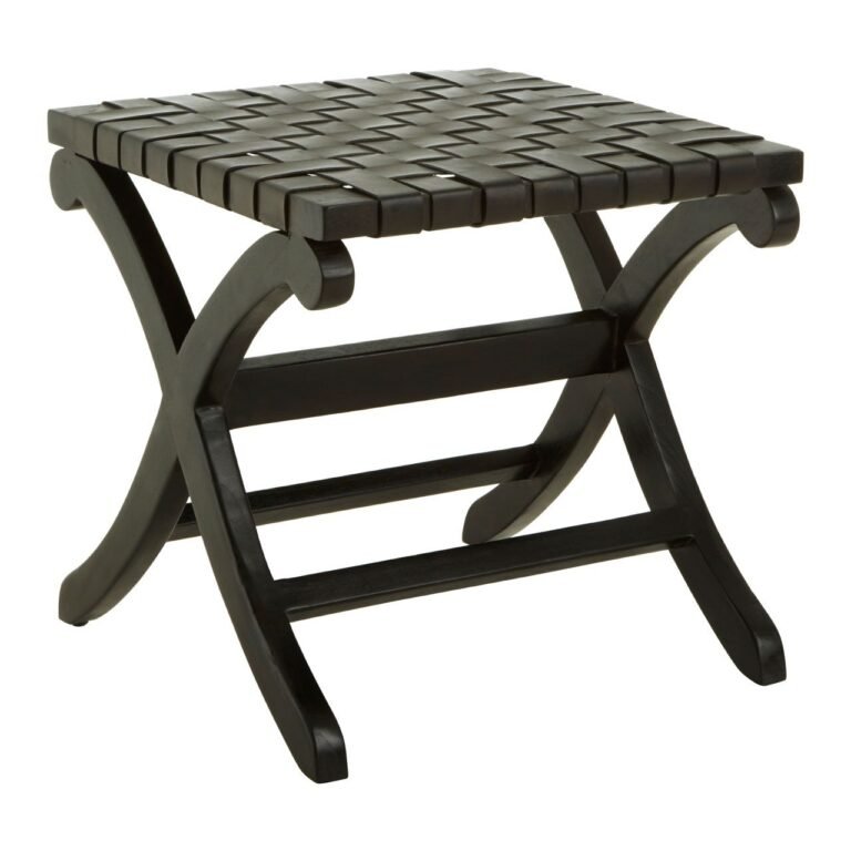 Stirling Black Leather Wood Stool