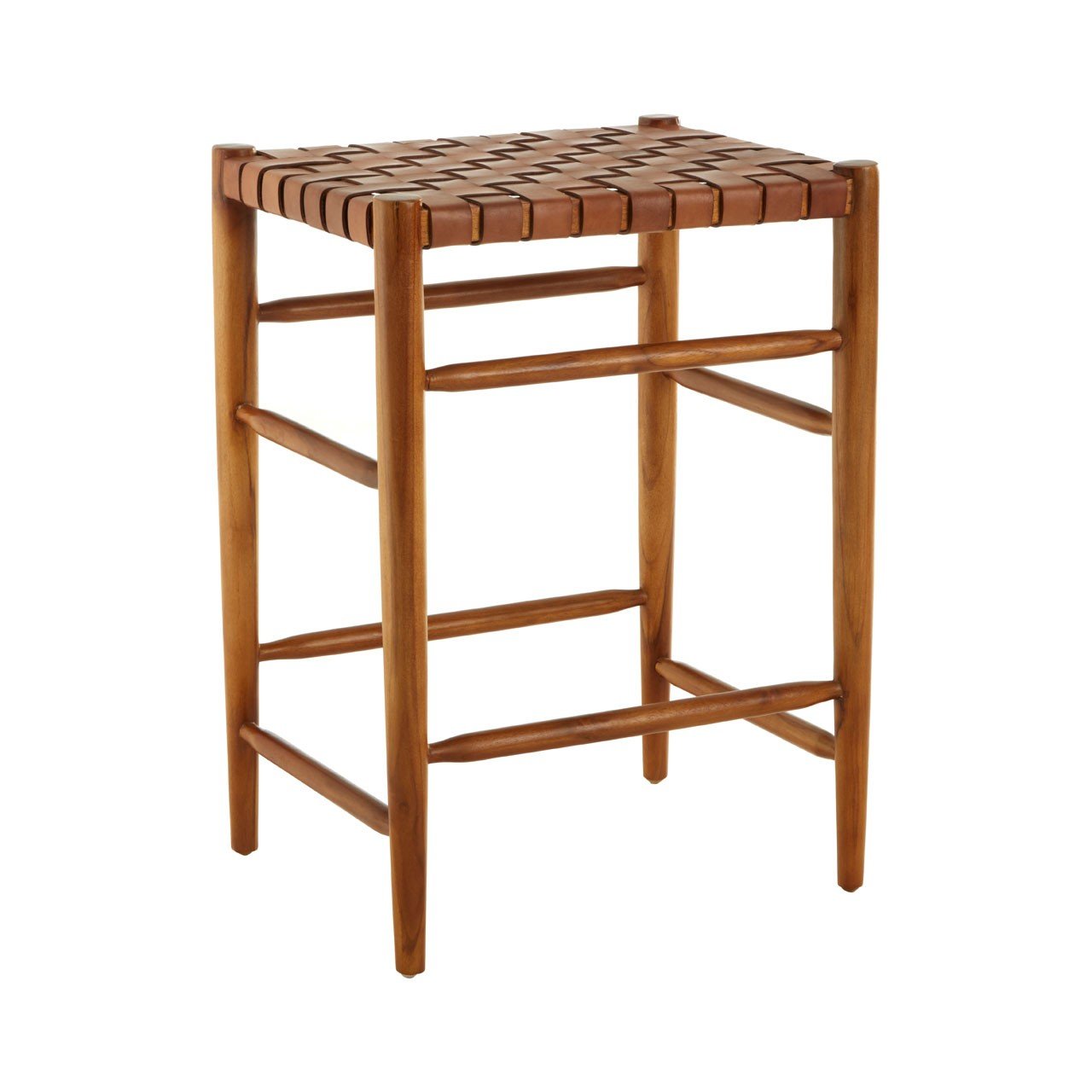Kendari Brown Woven Leather Bar Stool Benches