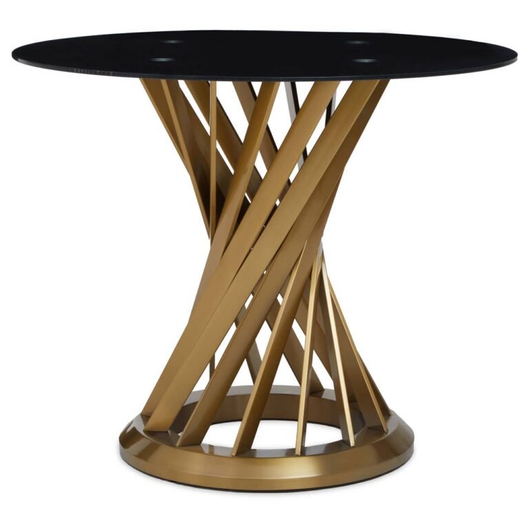 Lanyer Black Glass And Gold Hourglass Base Dining Table