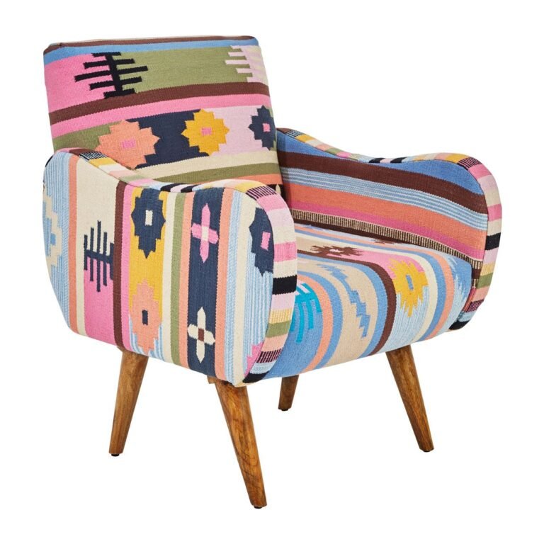 Fena Multi-Coloured Fabric Chair With Mango Wood Legs