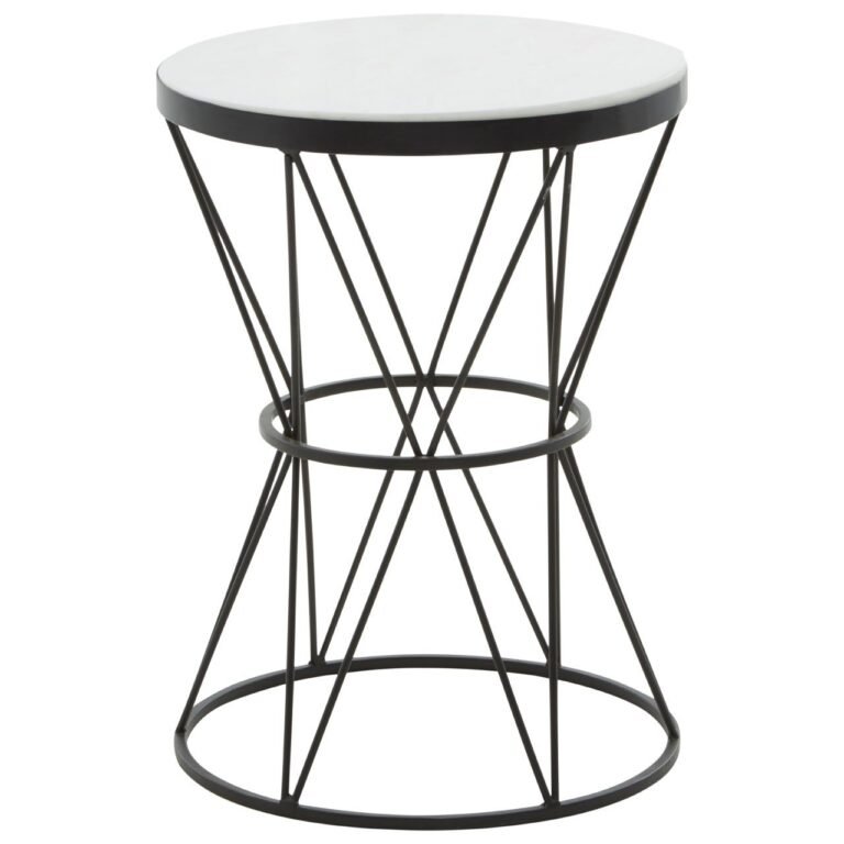 Gaic Round White Marble Top Side Table