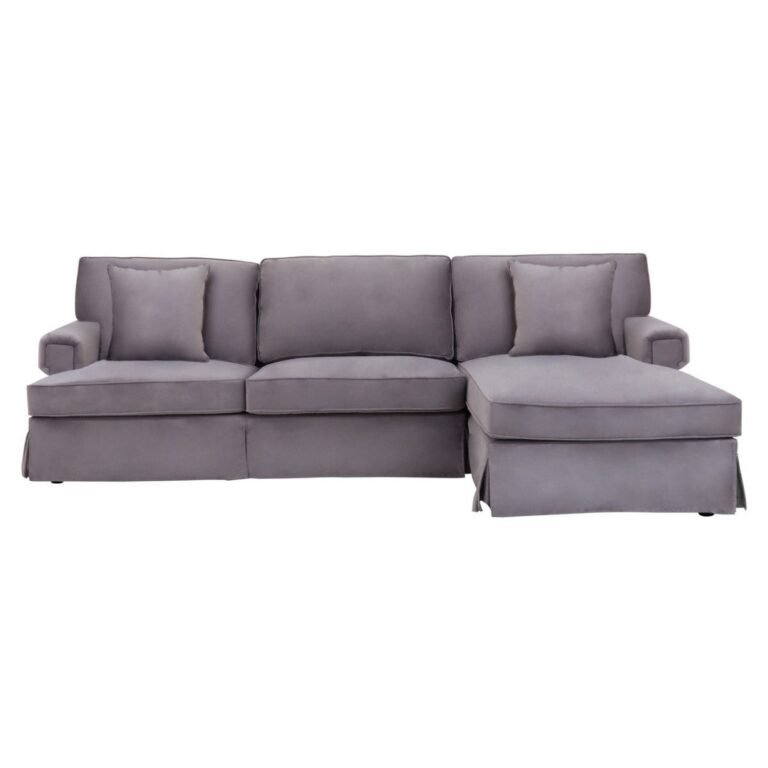Alph Three Seat Grey Velvet Chaise Sofa
