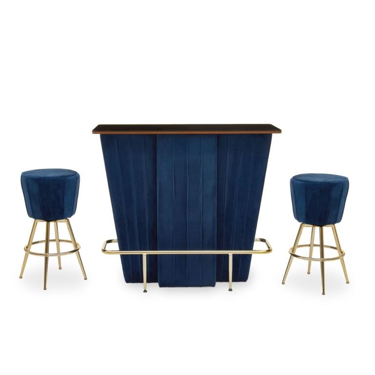 Atra Bar And Midnight Blue Velvet Stools Set