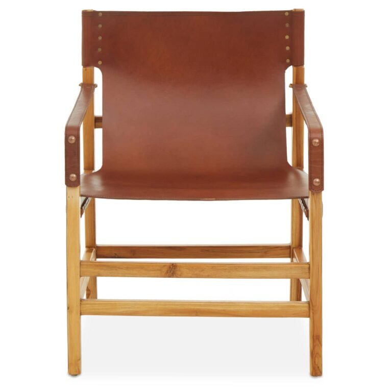 Stirling Light Brown Leather And Light Teak Wood Chair