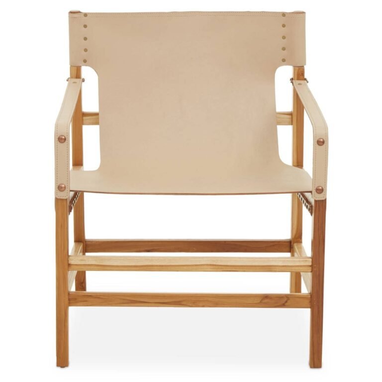 Stirling Cream Leather And Teak Wood Chair