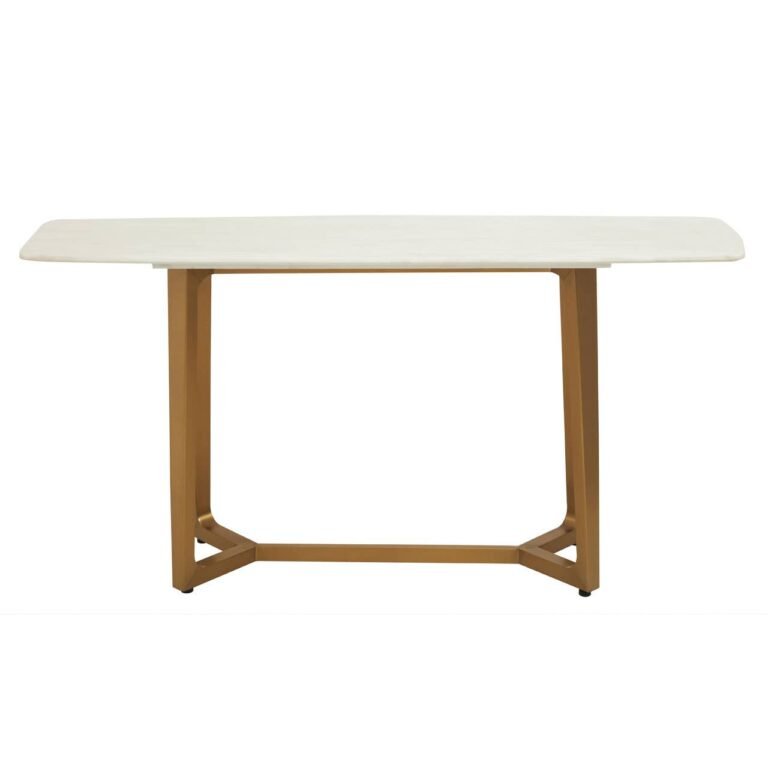 Todar White Marble Console Table With Brushed Gold Base