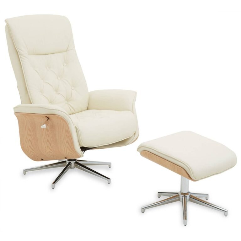 Loftie Ivory Leather Effect Recliner And Footstool