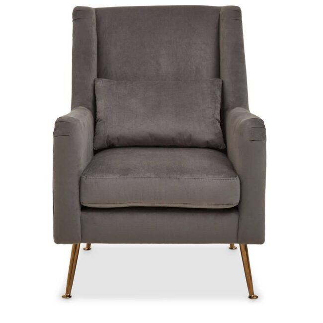 Oucit Grey Velvet Chair With Gold Finish Legs