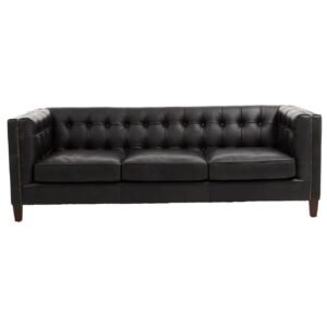 Claren Three Seat Antique Ebony Leather Sofa