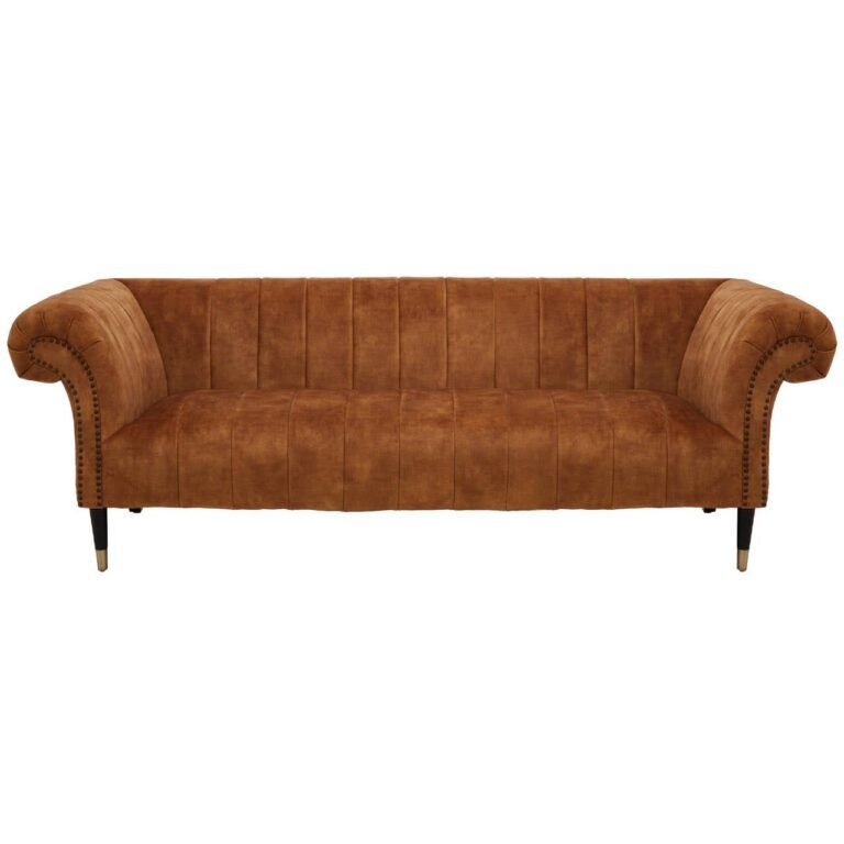 Alamie Three Seat Gold Velvet Sofa